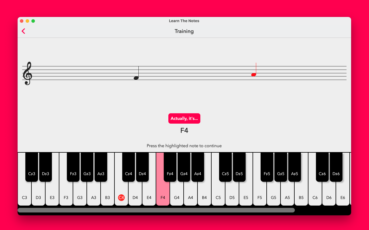 Example showing musical clef and interactive piano