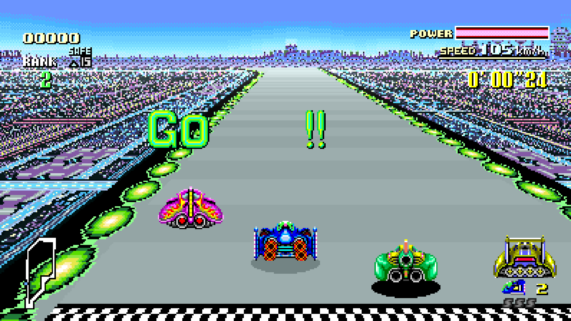 The opening moments of a race on Mute City I
