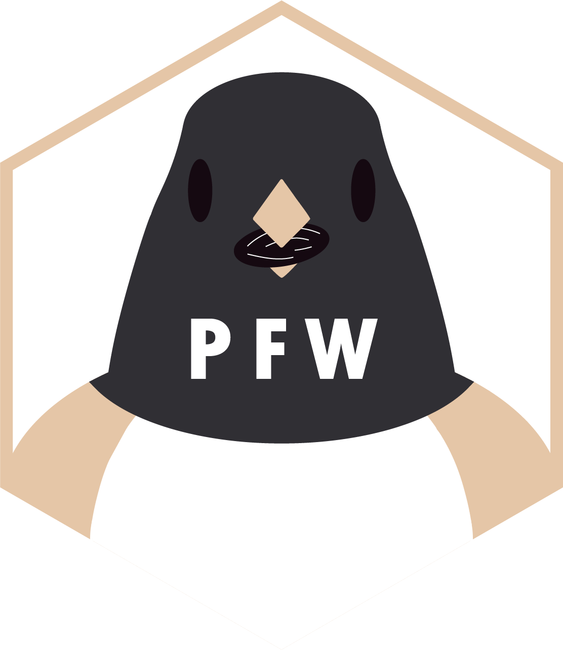 Hexagonal PFW logo, featuring a Dark-eyed Junco with a seed in its beak.