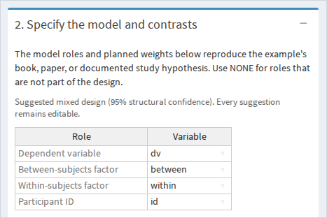 Automatic design detection showing the inferred roles for the default mixed example