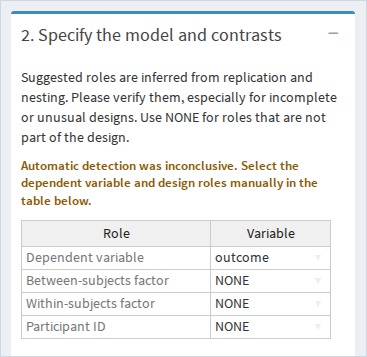 Inconclusive automatic detection showing unresolved roles for manual selection