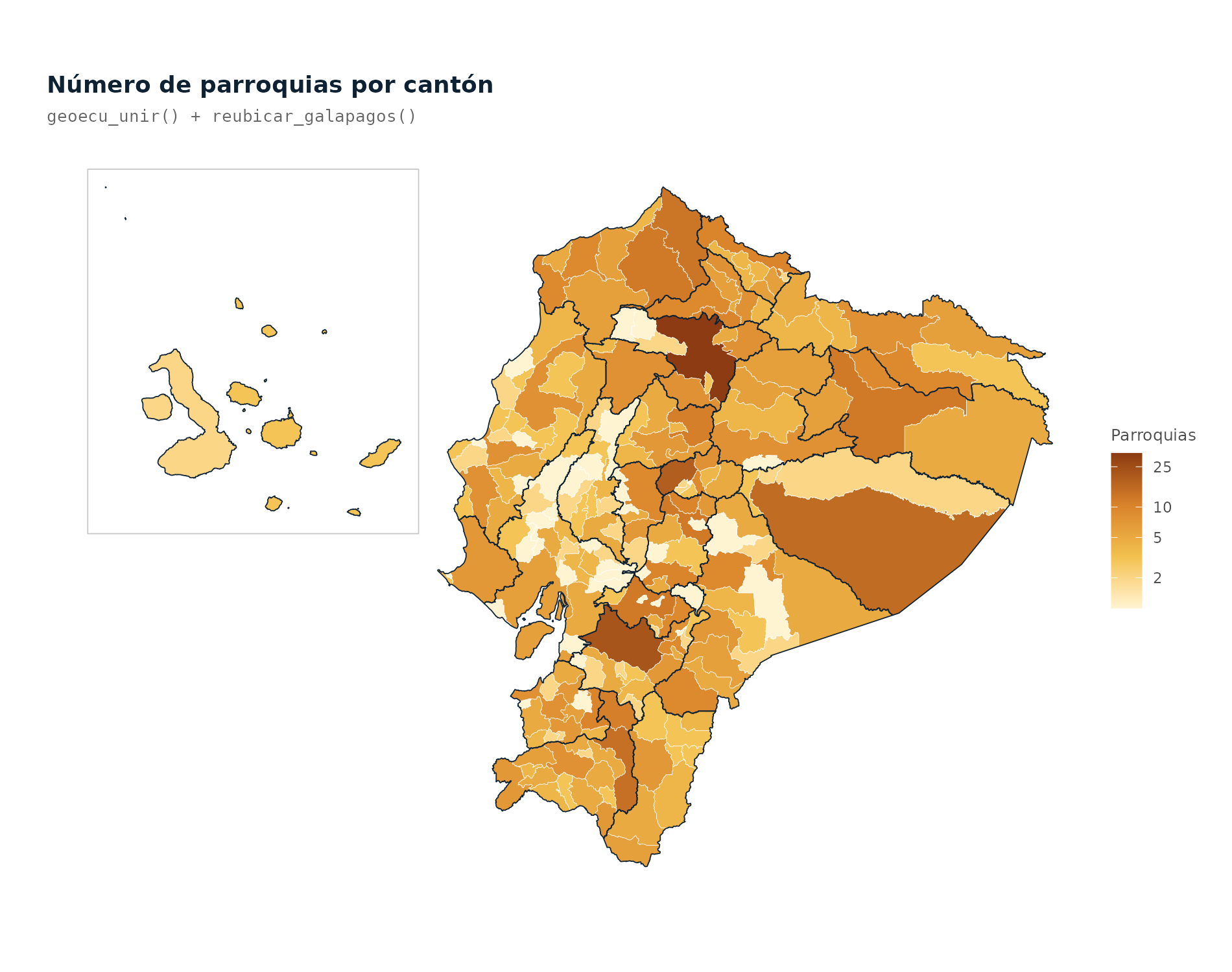 Mapa temático cantonal por número de parroquias y Galápagos reubicado