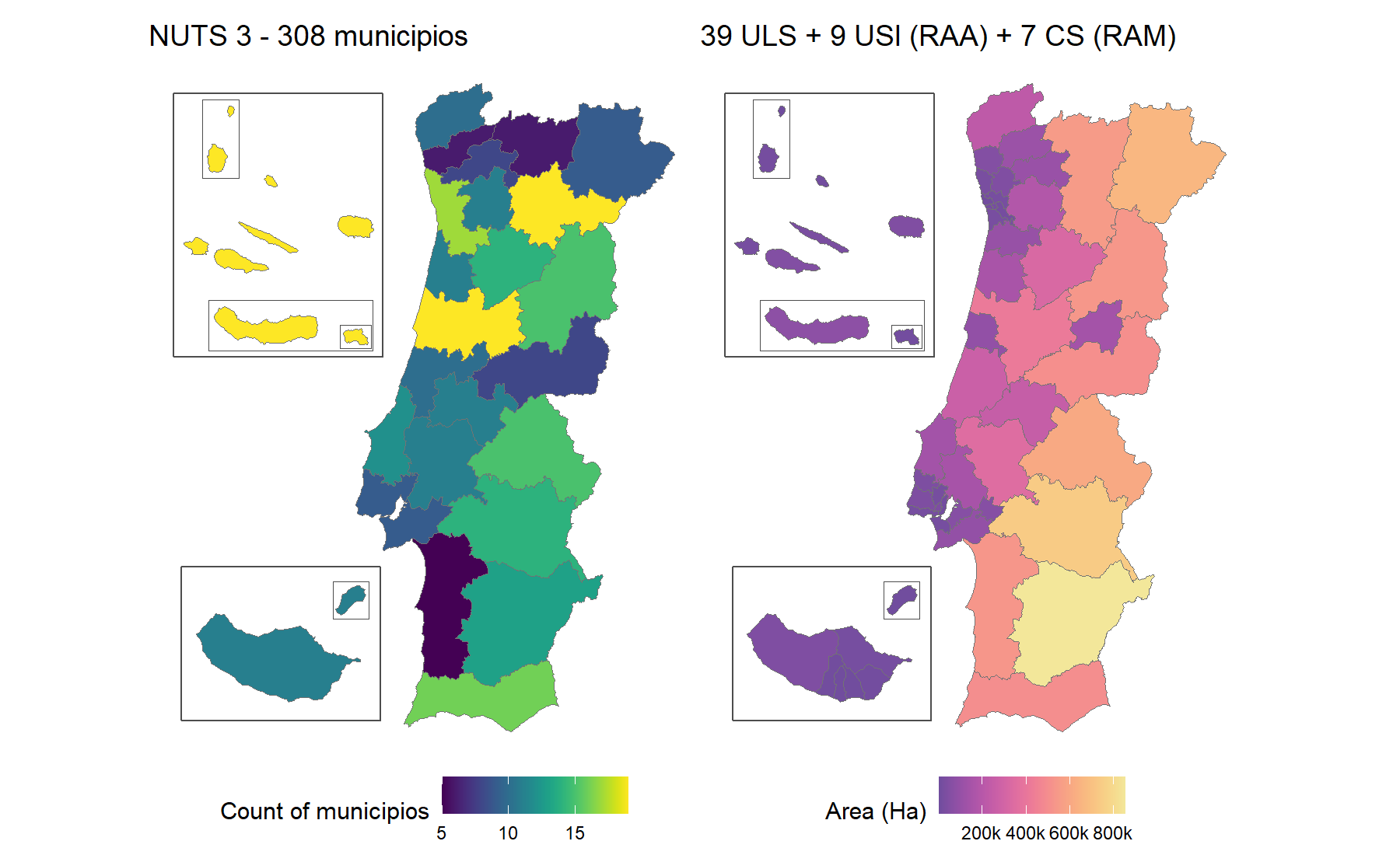 Municipality and ULS maps produced with plot_pt()