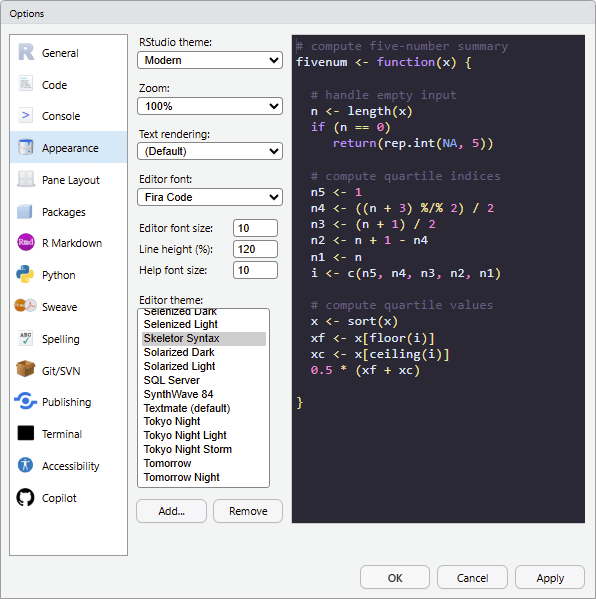 RStudio IDE Add Theme interface