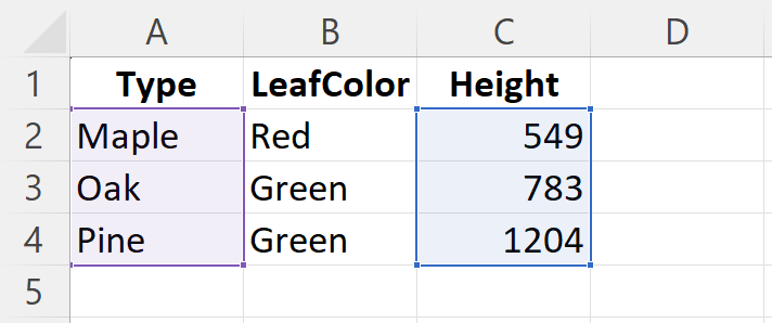 Excel file screenshot of
reference columns