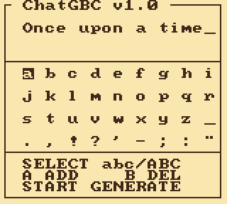 ChatGBC generating text