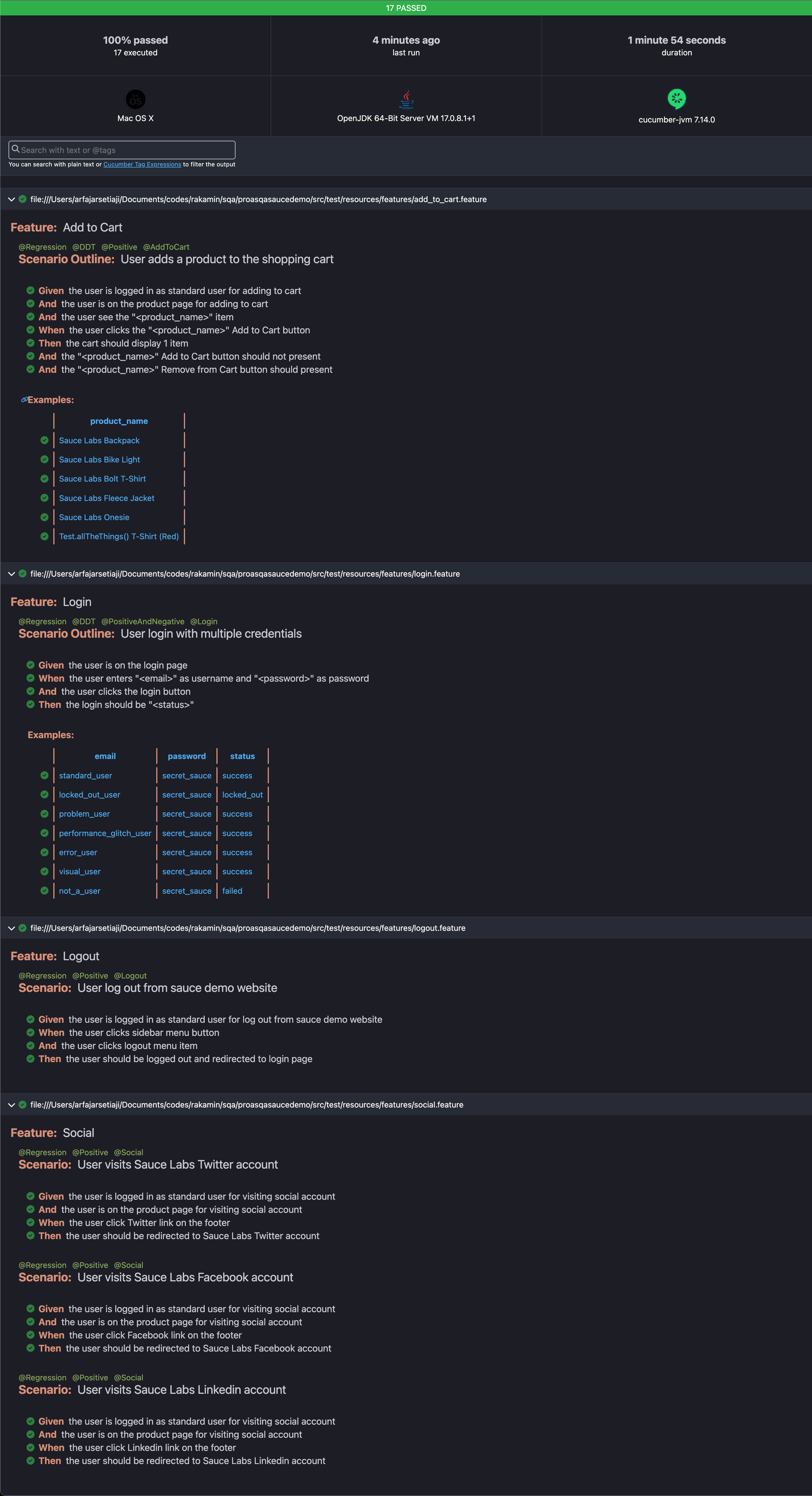 Regression test runner report