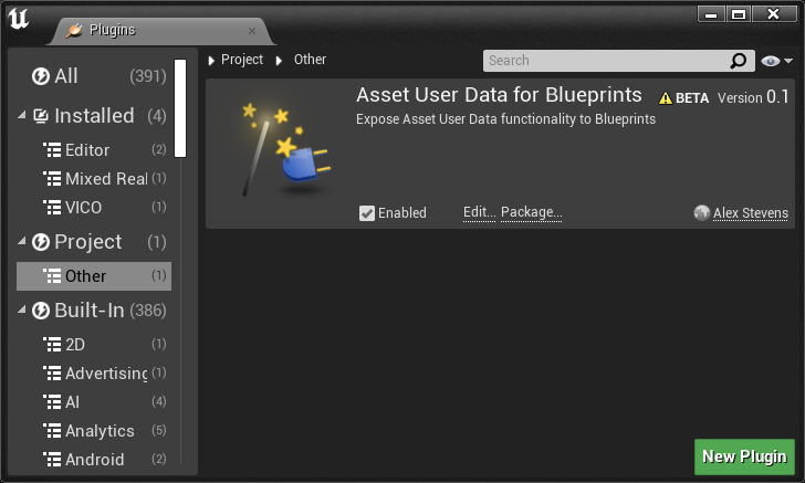 Asset User Data in Plugin Browser