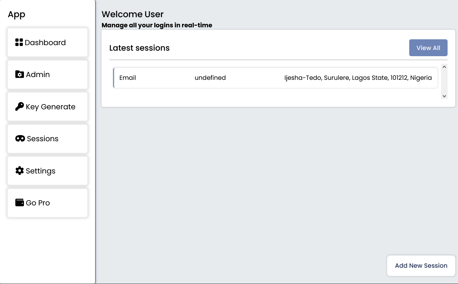 Screenshot of stored sessions
