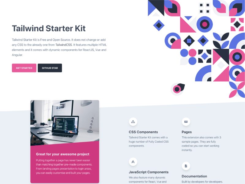 UI Kits design idea #367: Tailwind Starter Kit - Free and Open Source UI Kit with React, Vue and Angular Components