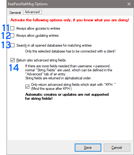 KeePassNatMsg Options Advanced