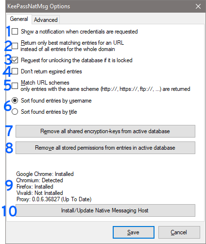 KeePassNatMsg Options Dialog