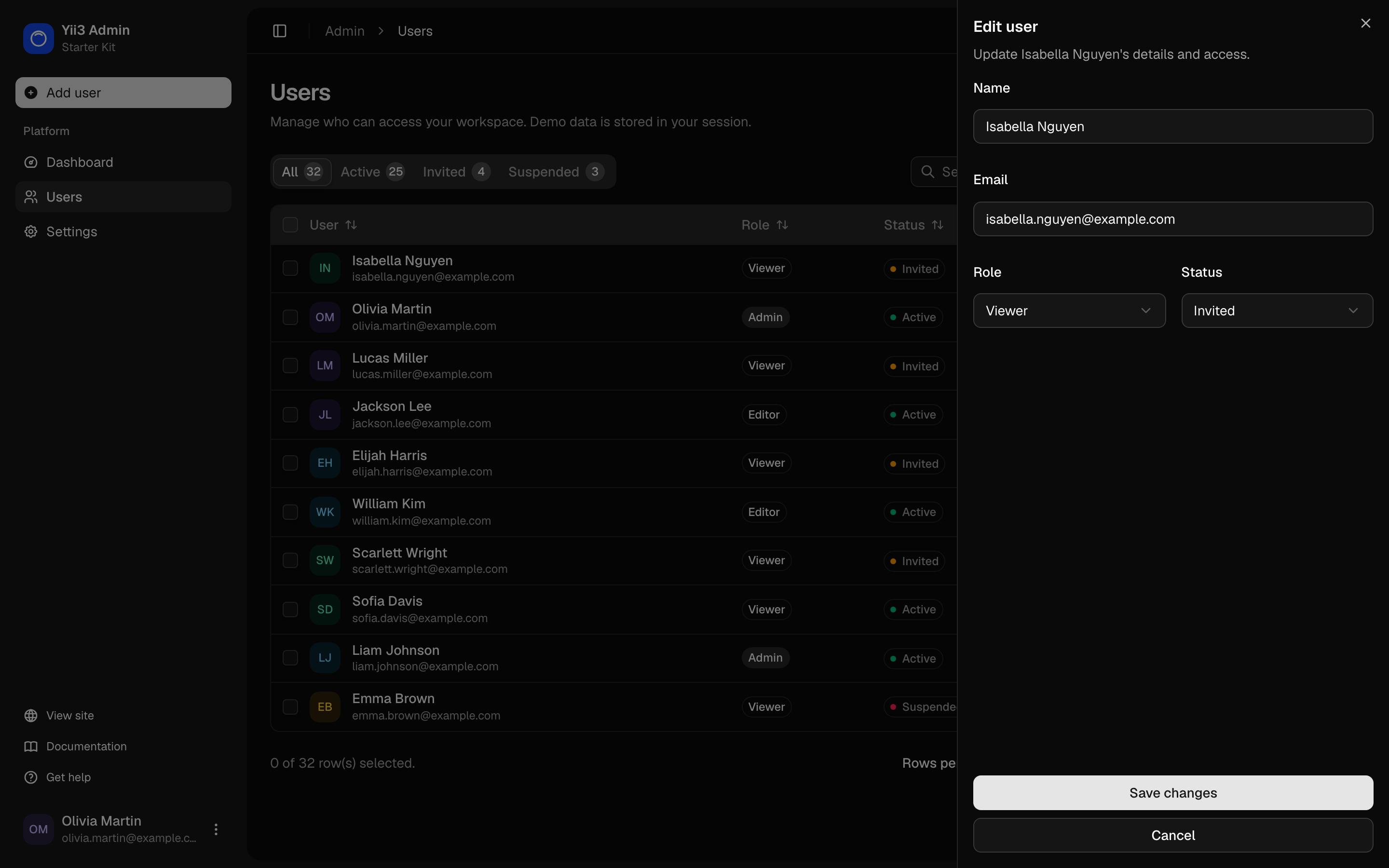 Edit user sheet