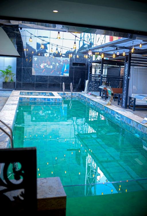 Pool bar and leisure deck at Frank N Hotels Royal