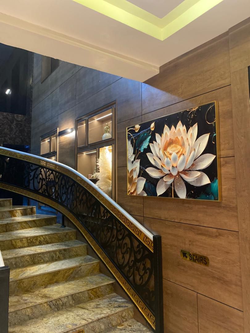 The grand interior lobby of Frank N Hotels Royal — where Nigerian craftsmanship meets world-class design