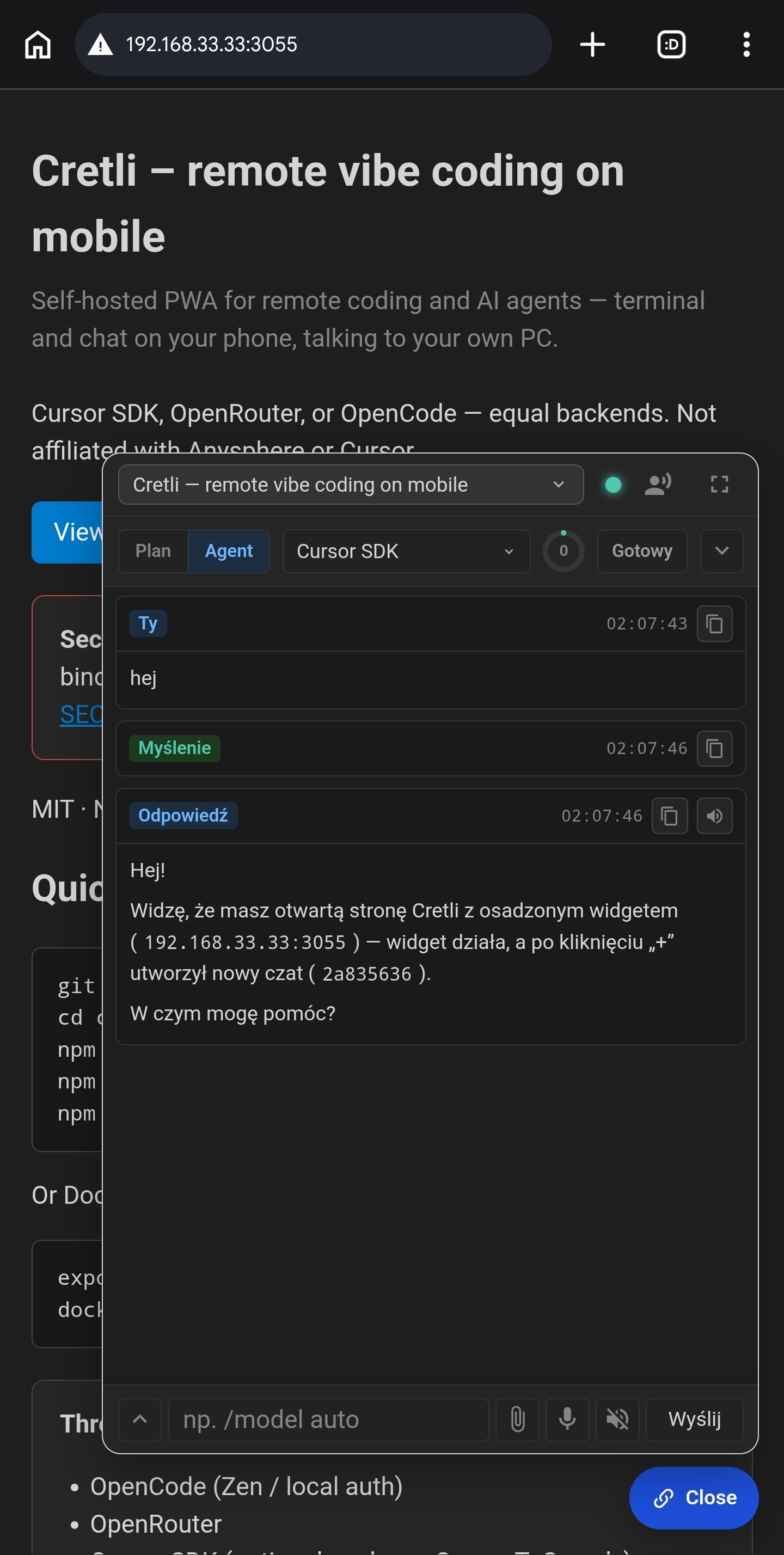 Cretli widget embedded on a web page