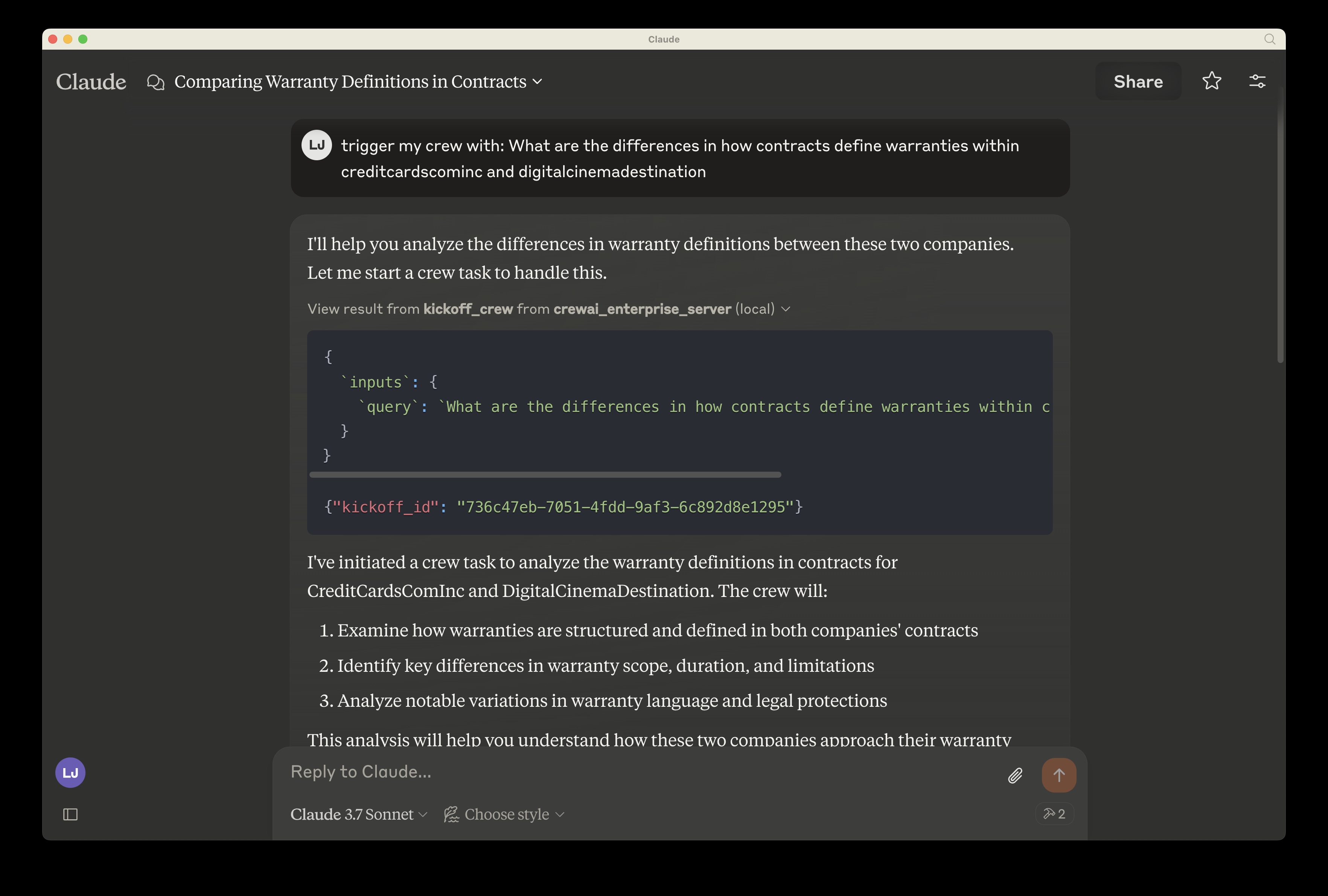 Claude Desktop with CrewAI Enterprise MCP Server