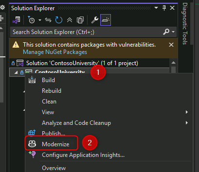 Right-click Modernize menu
