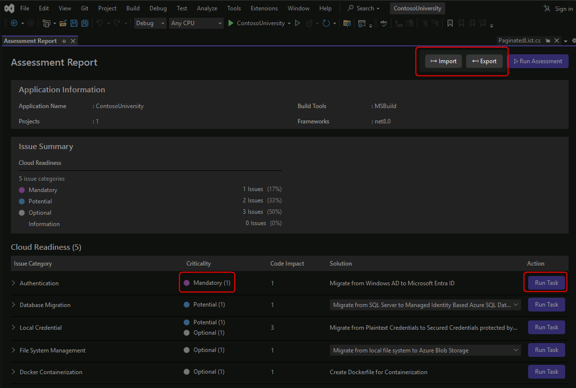 Upgrade report with cloud readiness issues