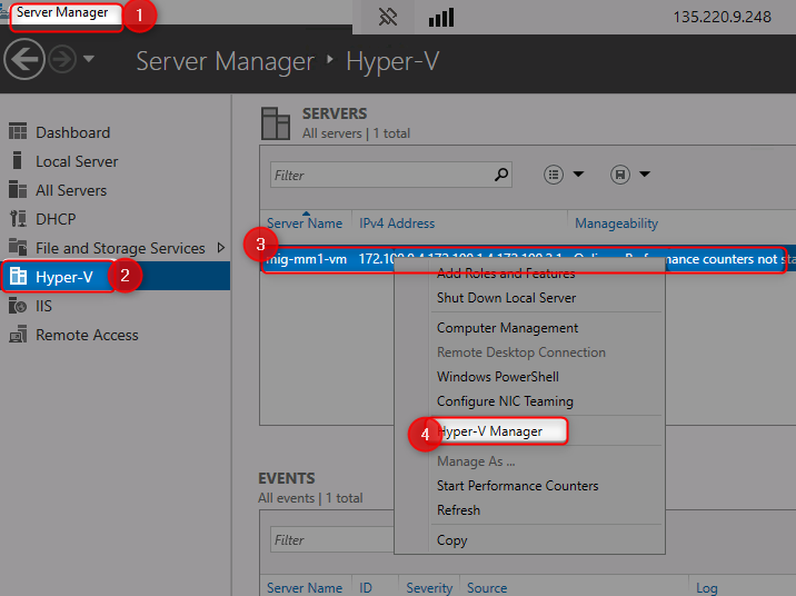 Hyper-V Manager showing nested VMs
