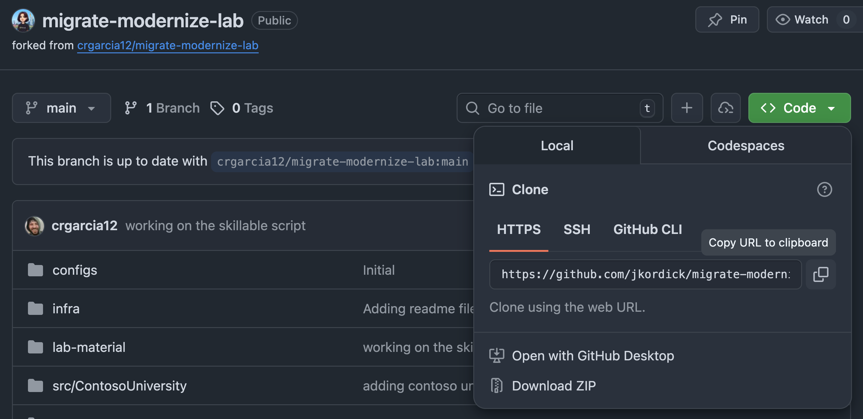 Copy clone URL