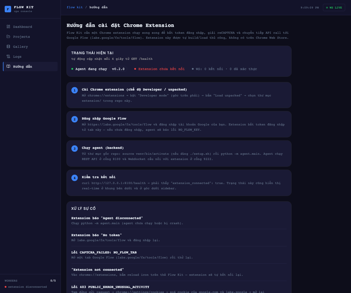 Built-in setup guide with live extension connection status