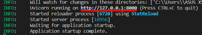 Terminal after executing Uvicorn