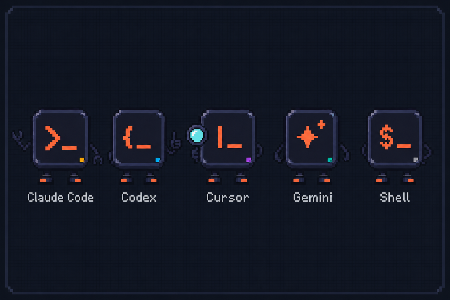 Claude Code, Codex, Cursor, Gemini, and shell agents