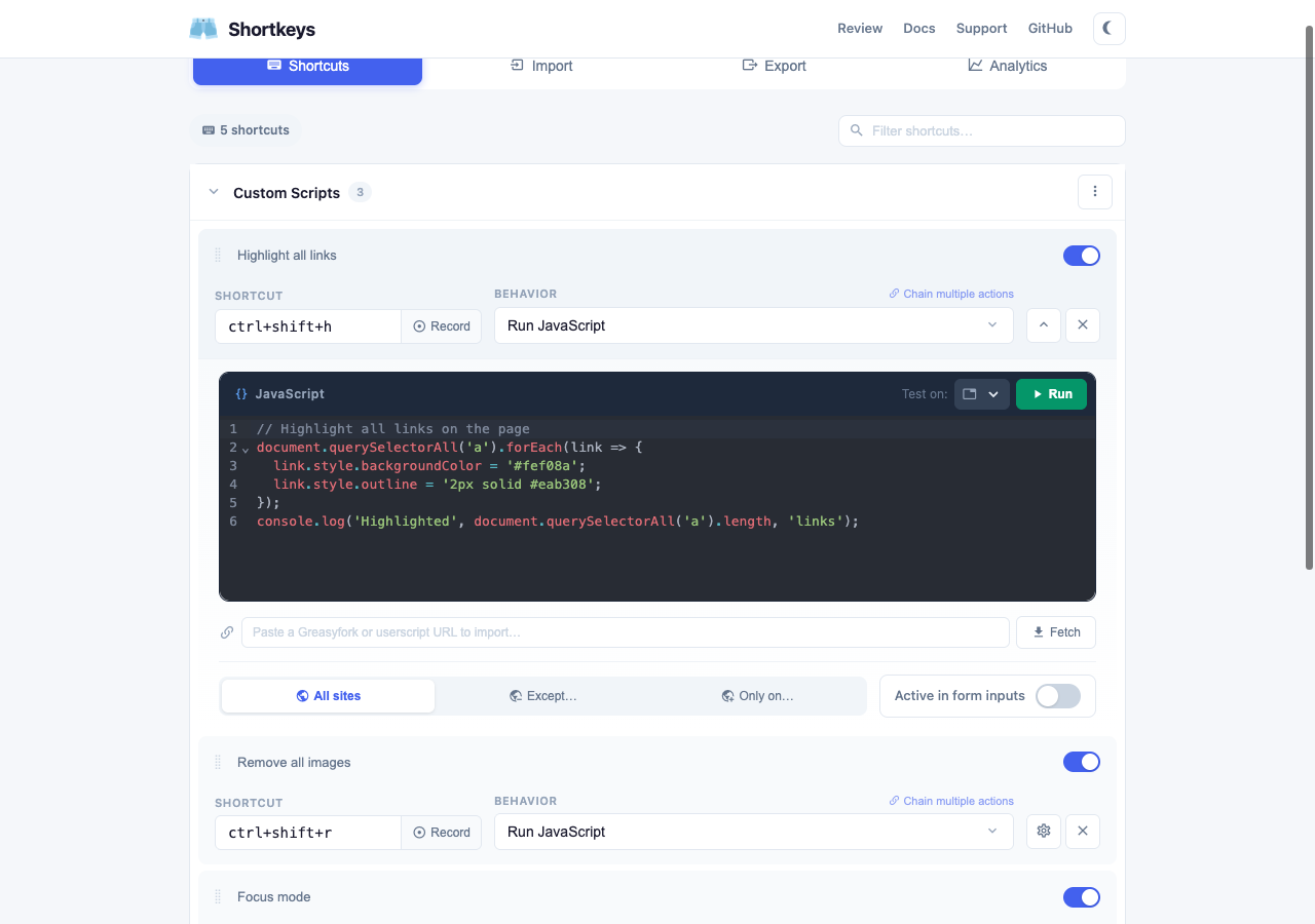 Custom JavaScript editor