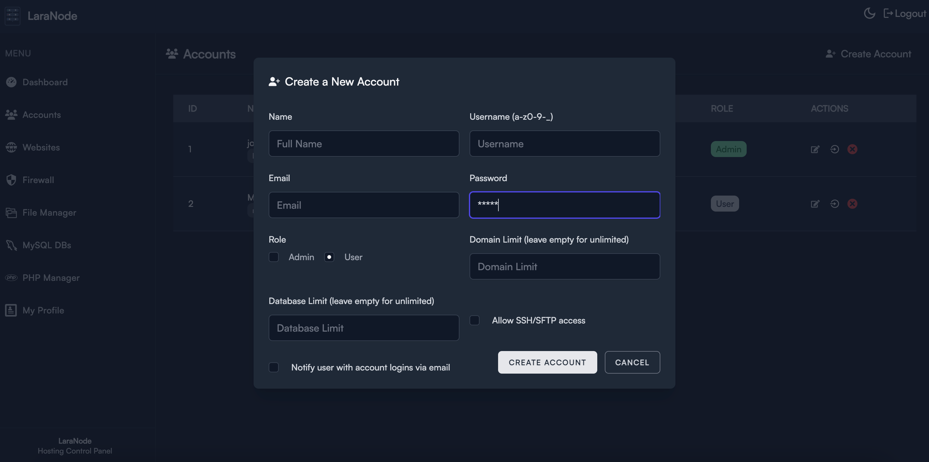 Create Account (Dark)
