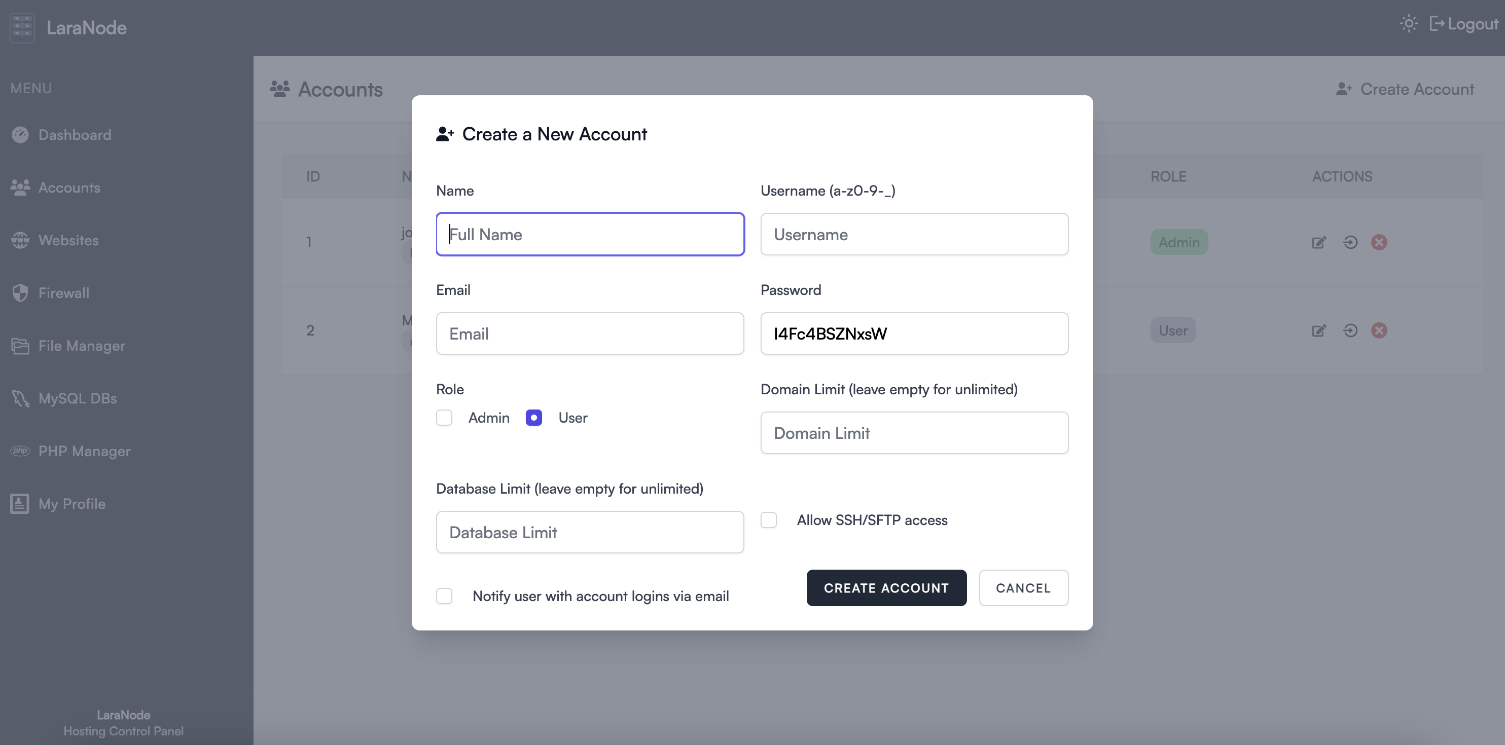 Create Account (Light)