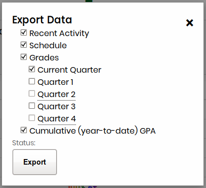 "Export Data" dialog box