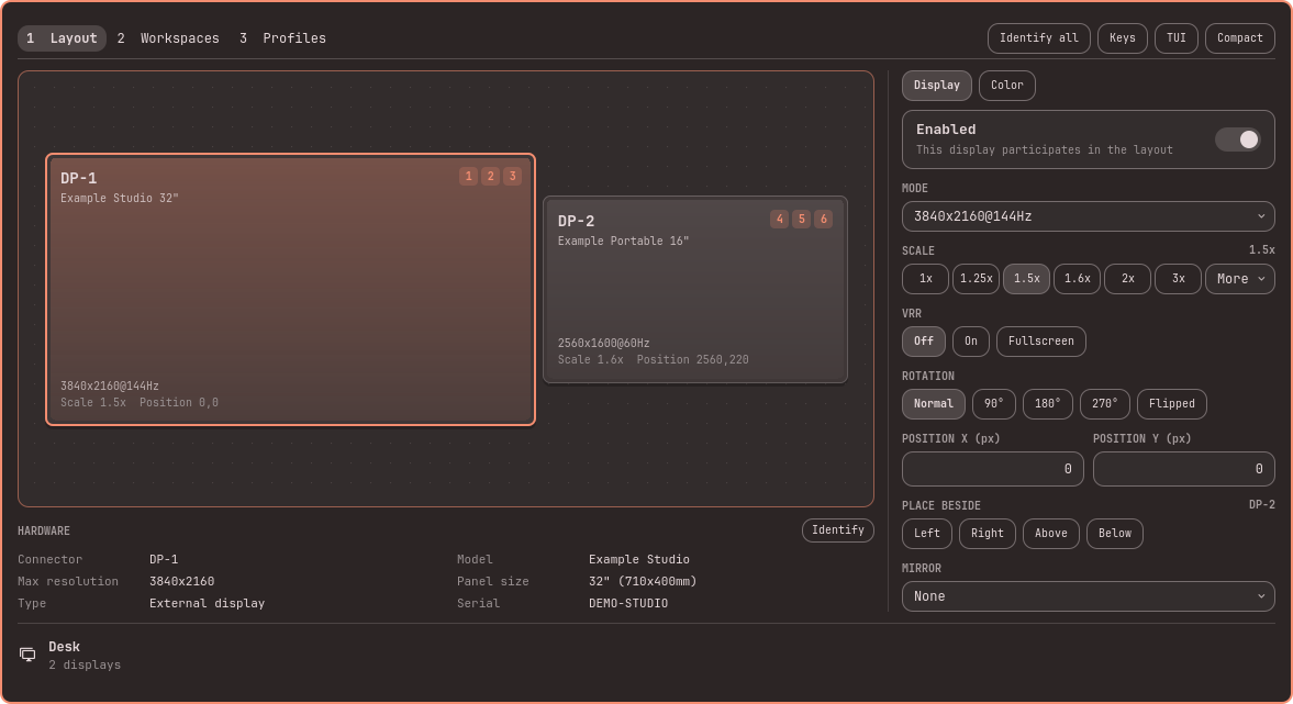 Expanded monitor layout and display editor
