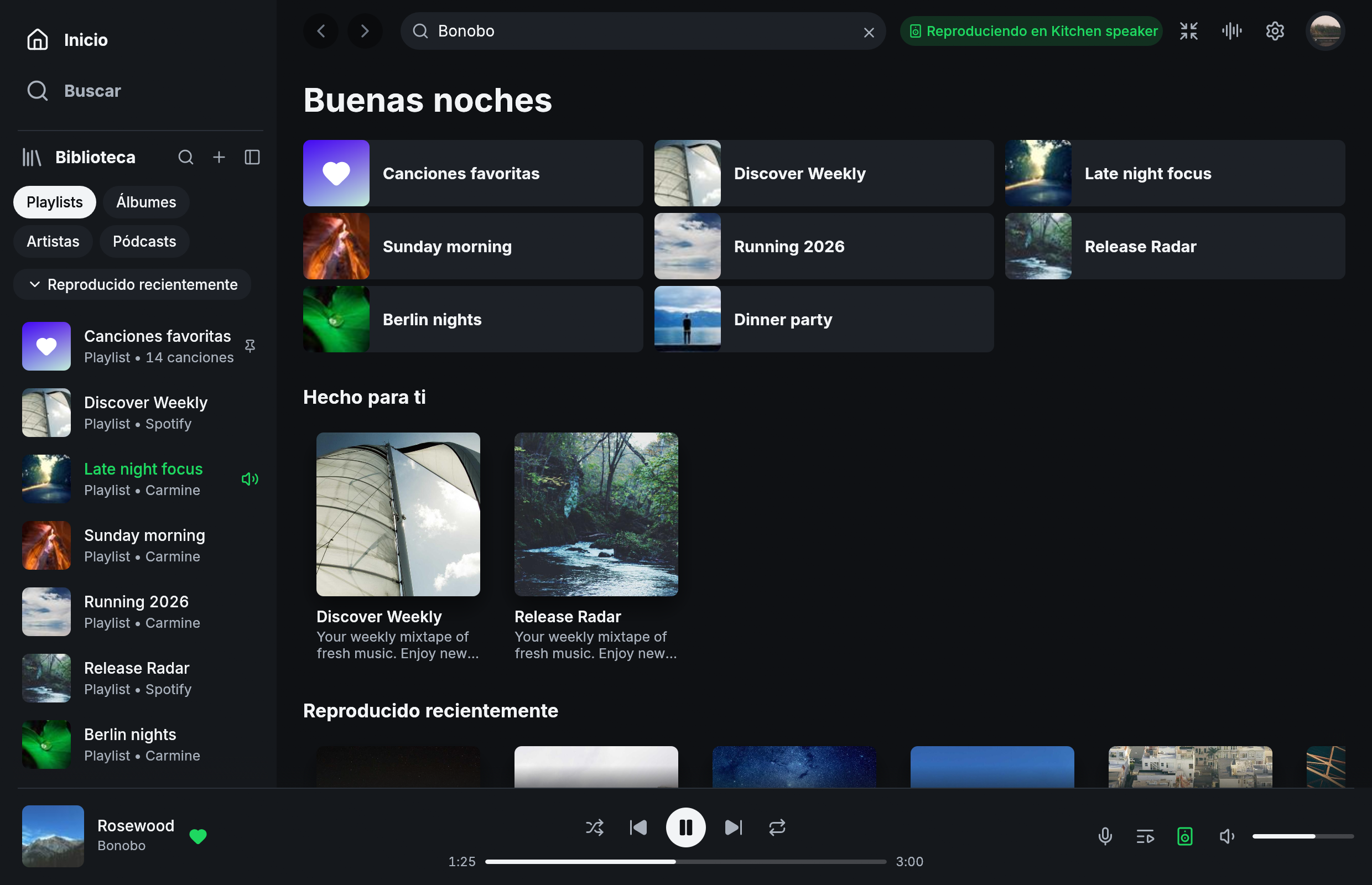 Spotifast in Spanish, following the system language