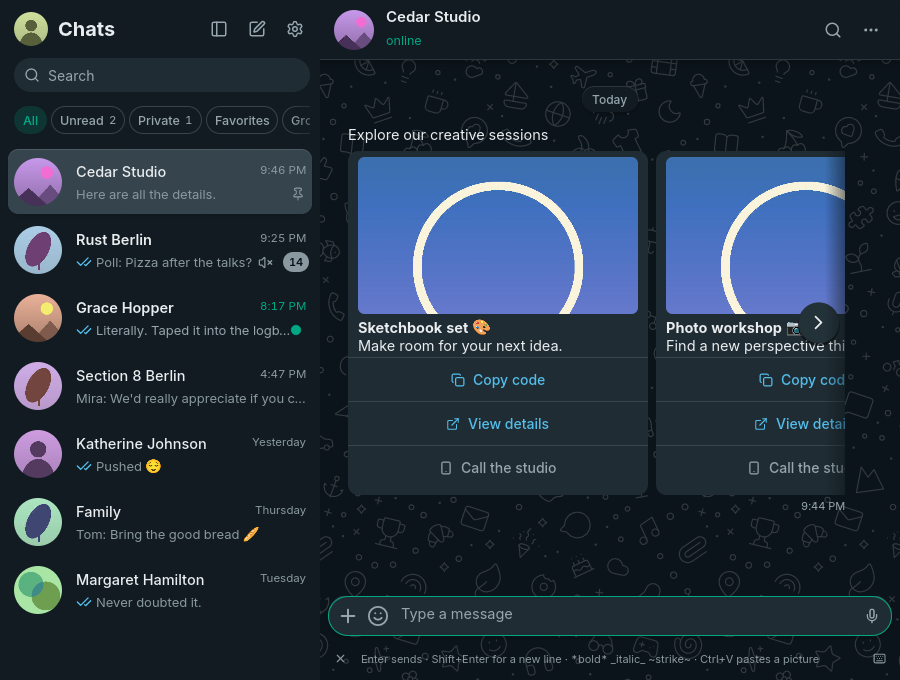 Synthetic carousel with independent images, copy-code and web actions