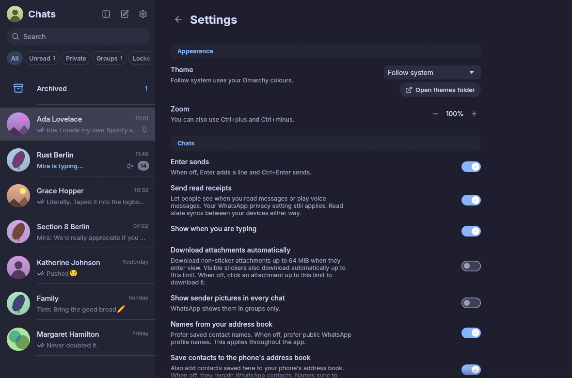 Settings following a synthetic Omarchy palette