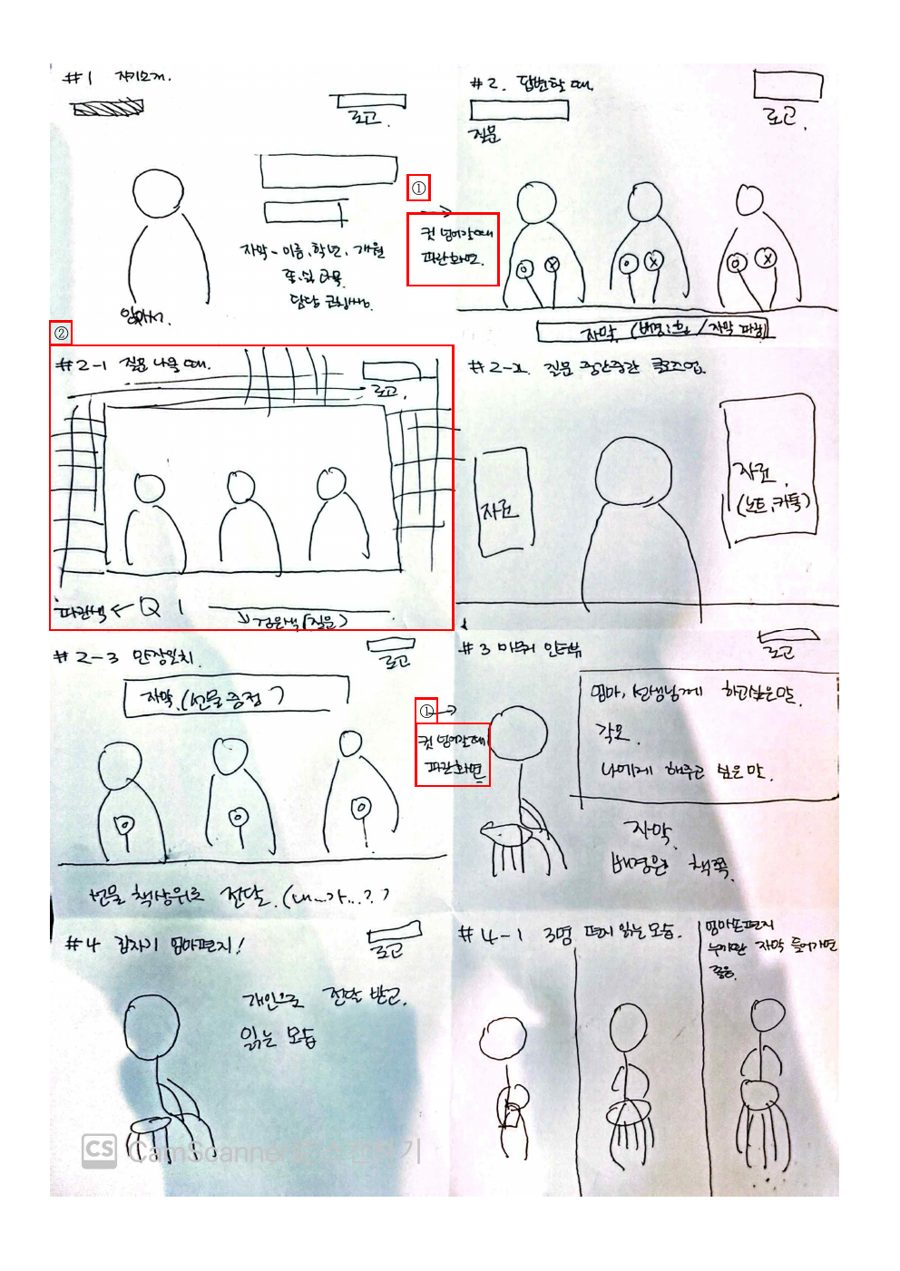 직접 작성한 손그림 스토리보드