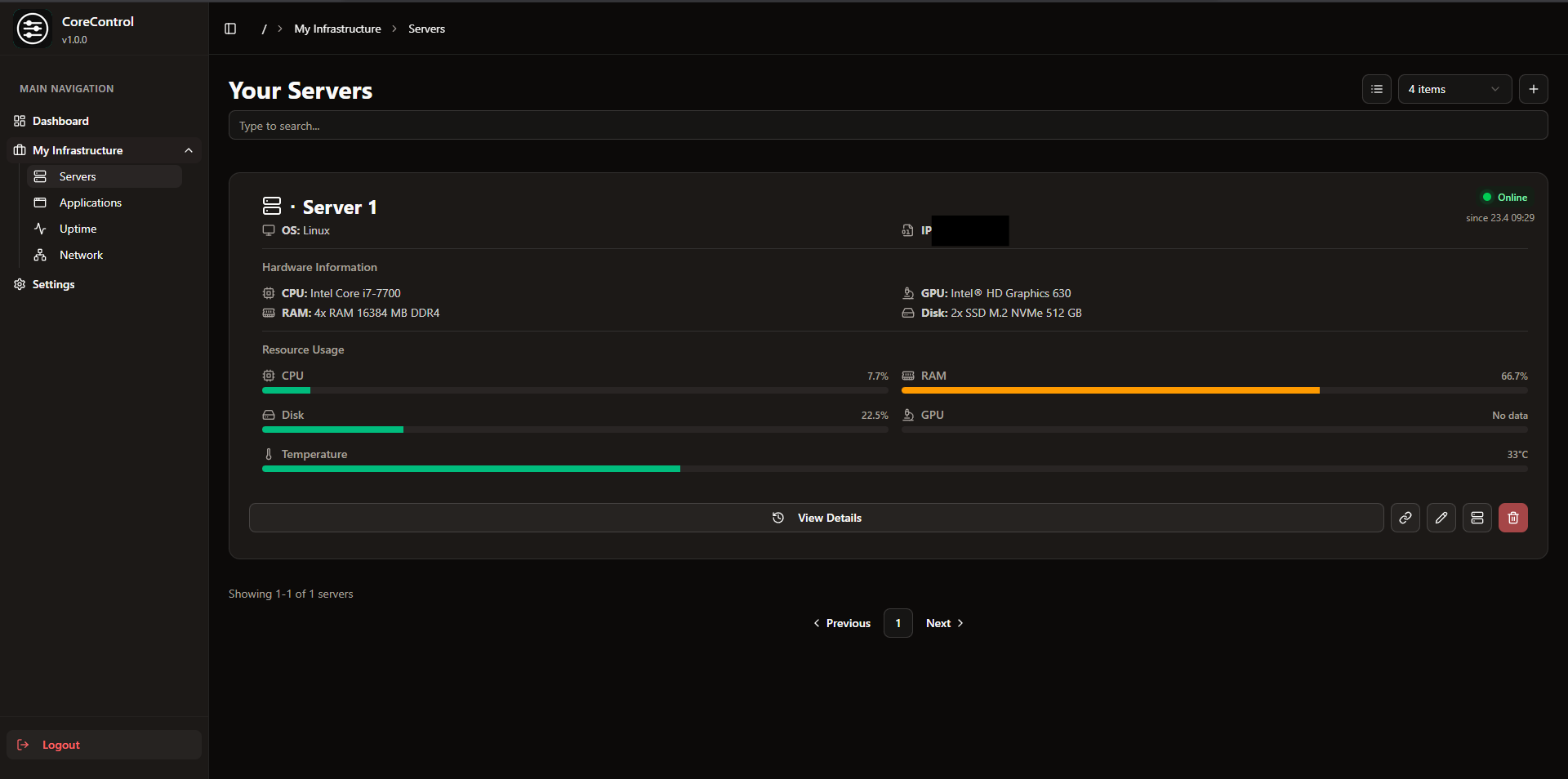 Servers Page