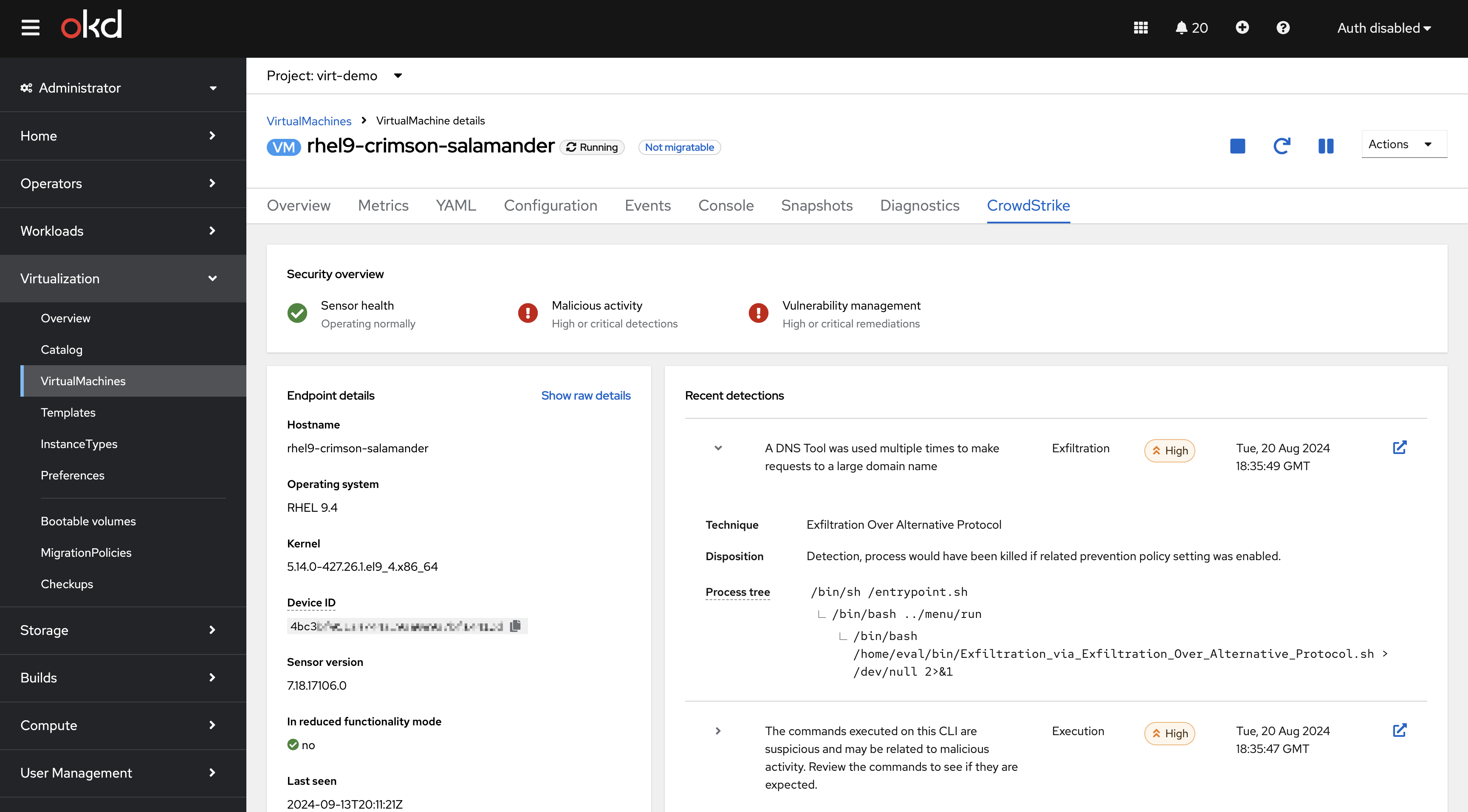 Screenshot of the virtual machine page extension.