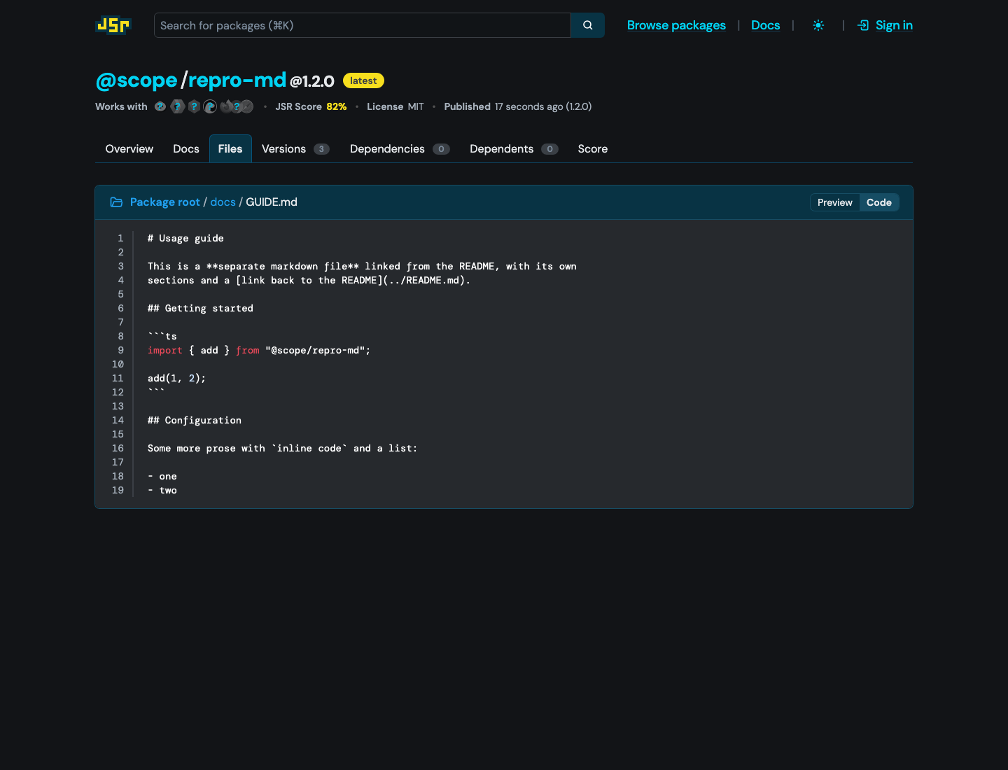after: highlighted source via the Code toggle