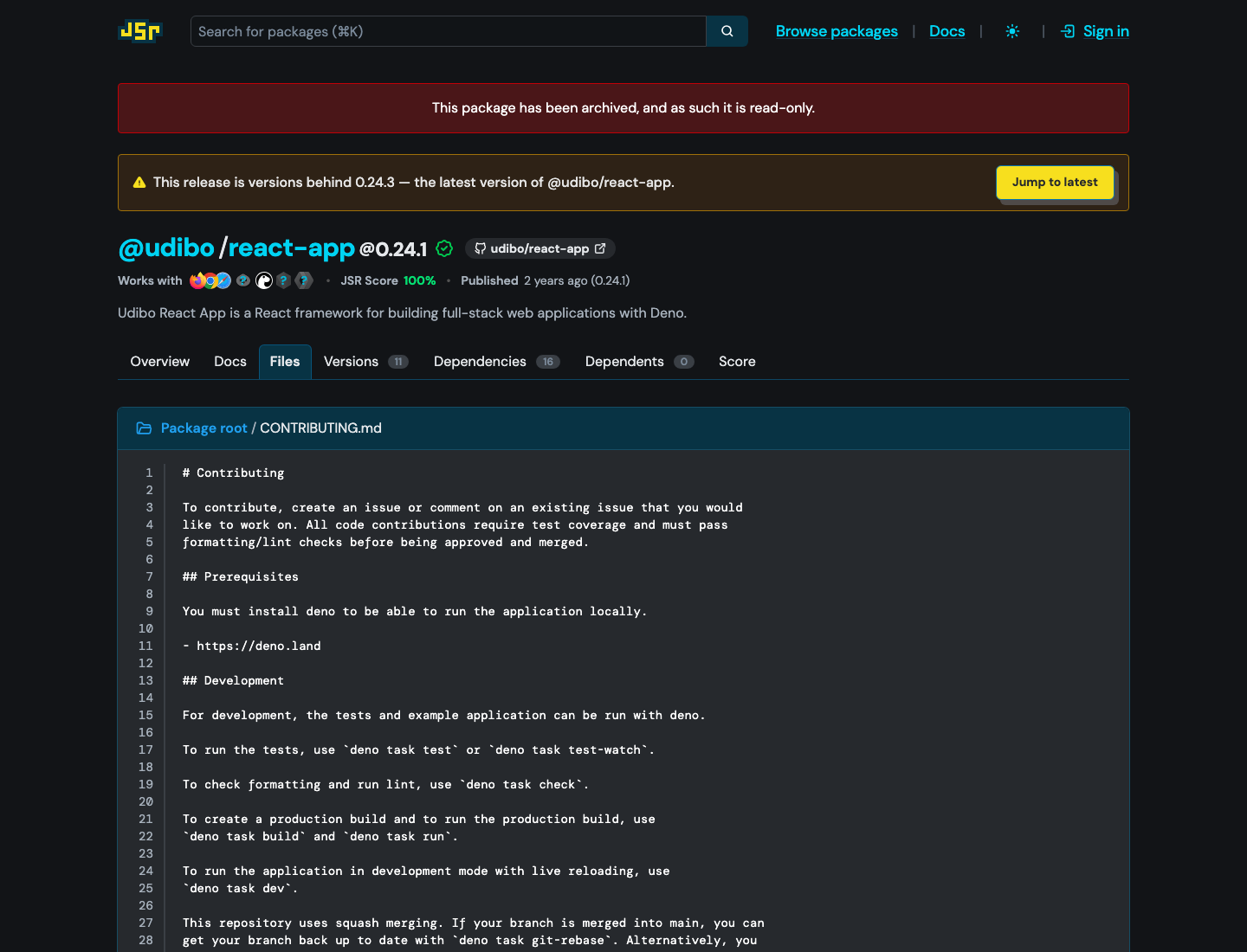 before: raw markdown source on jsr.io