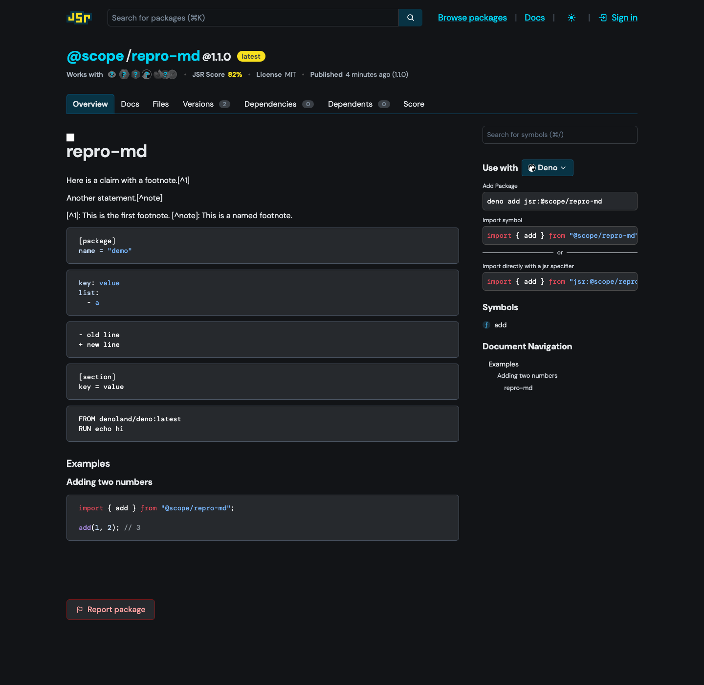 after: README plus Examples section