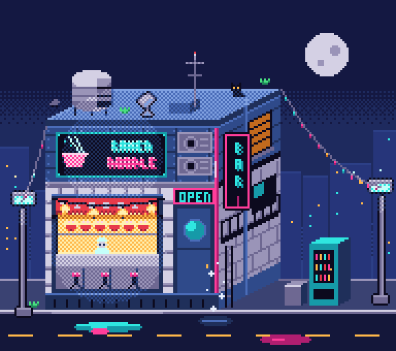 Neon noodle bar scene