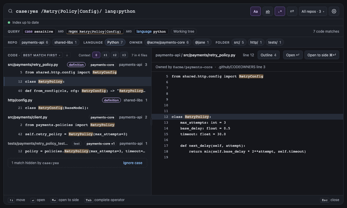 Built panel for case-regex-language