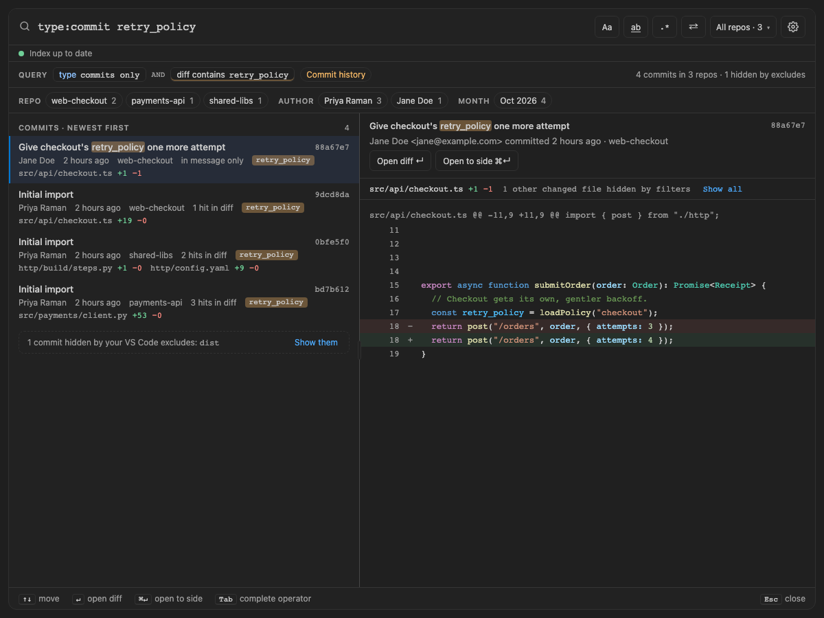 Built panel for editor-excludes: type:commit retry_policy hides the commit that only rebuilt the bundle