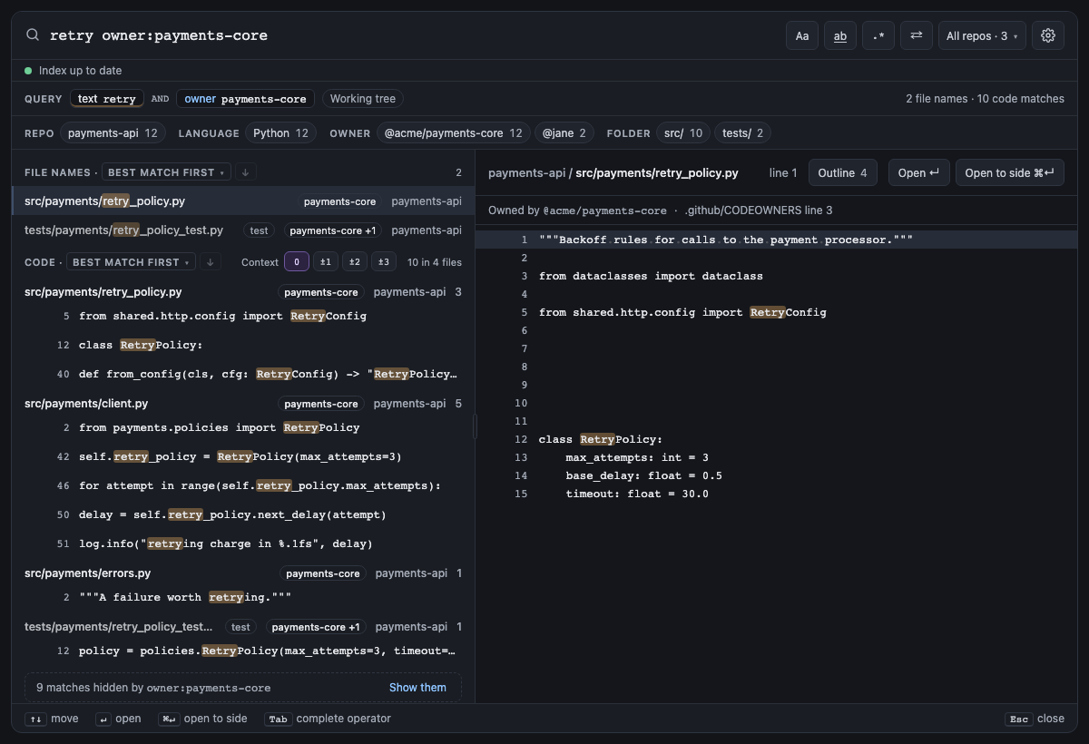 Built panel for owner-filter: retry owner:payments-core