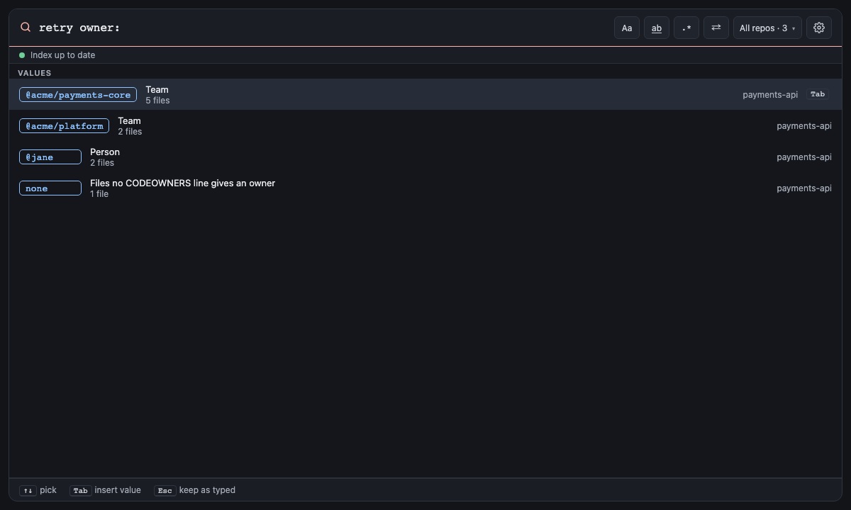 Built panel for owner-filter: retry owner: lists the owners