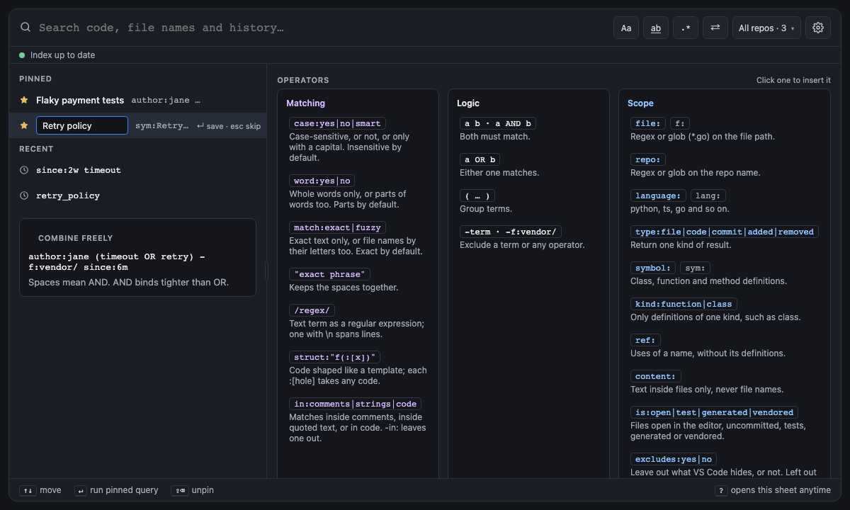 Built panel for pinned-queries