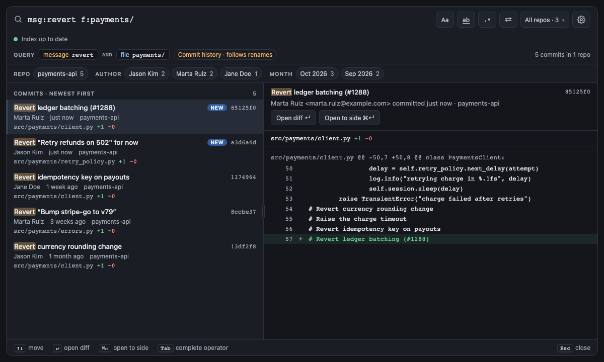 Built panel for query-watches: the watched query's new commits tagged New