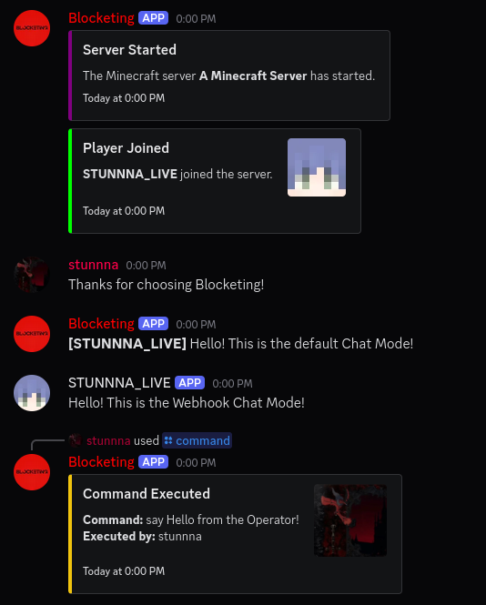 Discord channel with Minecraft events